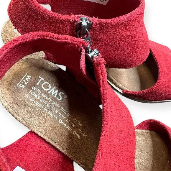 TOMS Women’s Red Suede Majorca Cutout Slingback Block Heel Sandals Size 7.5 - Picture 8 of 9